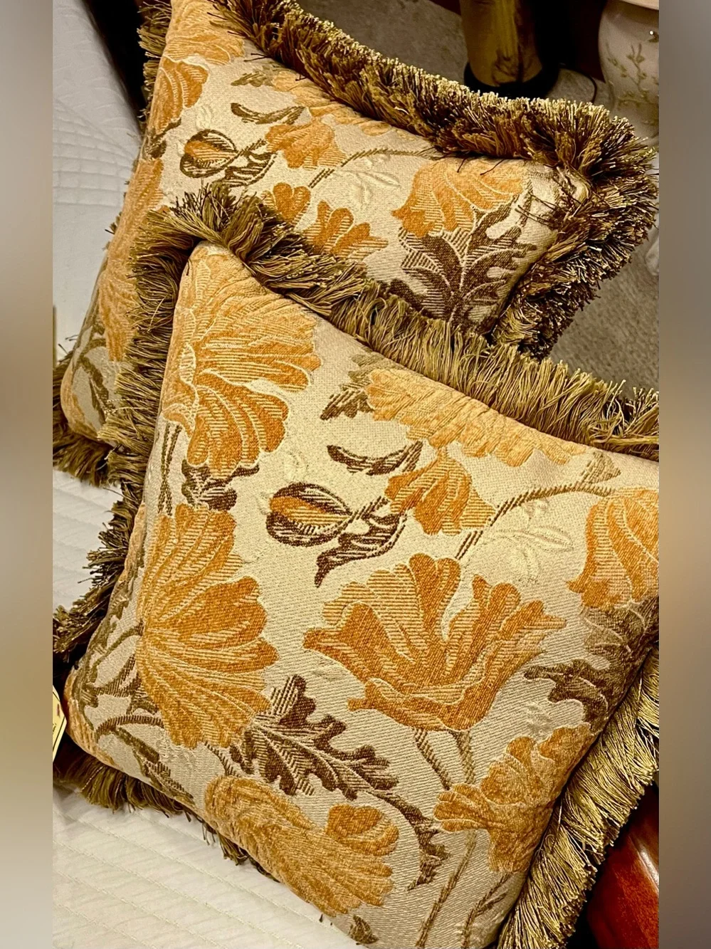 Arhaus Reversible Tapestry & Chenille Fringe Throw Pillows w/ Down Inserts - Set - Picture 13 of 16